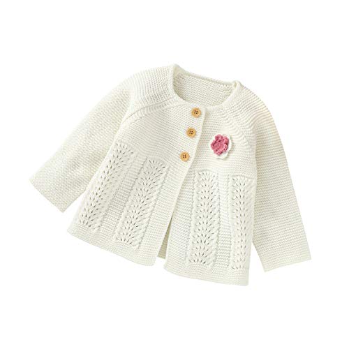 Toddler Infant Baby Girls Boys Sweater Knitted Cardigan Long Sleeve Outerwear Coat Fall Winter Clothes (White Cardigan,6-12 Months)