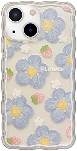 GUSDBSW 2023 Newest Cute iPhone 13 Case for Women Girly, Fashion Wave Grip Design & Aesthetic Floral Pattern, Soft TPU Bumper Shockproof Protective Clear Phone Case for iPhone 13 - Blueberry Flower