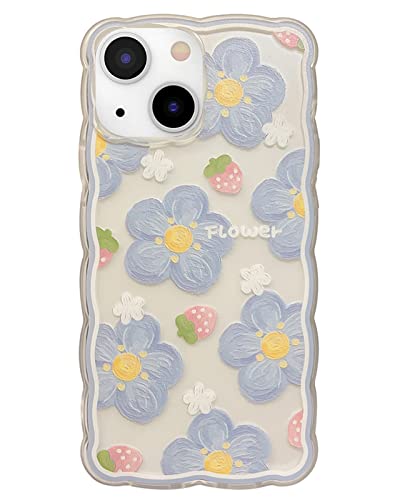 Gusdbsw 2023 Newest Cute Iphone 13 Case For Women Girly, Fashion Wave Grip Design & Aesthetic Floral Pattern, Soft Tpu Bumper Shockproof Protective Clear Phone Case For Iphone 13 - Blueberry Flower #TOP1