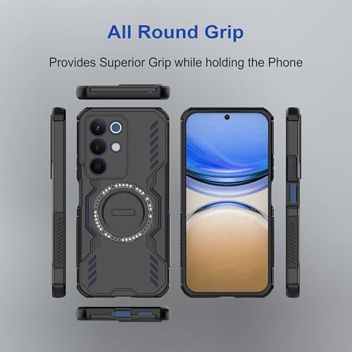 Image of amazon basics Back Case Cover for Realme Narzo 90x 5G | Magnetic Case with Built-in Metal Ring | Supports MagSafe Charger, Wallet & Car Mount | Shockproof Hybrid PC + TPU | Black