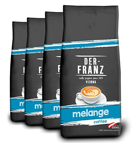 DER-FRANZ Melange Kaffee, Intensität 3/5, 100% Arabica, ganze Kaffeebohnen, 4 x 1000 g DER-FRANZ Melange Kaffee, Intensität 3/5, 100% Arabica, ganze Kaffeebohnen, 4 x 1000 g