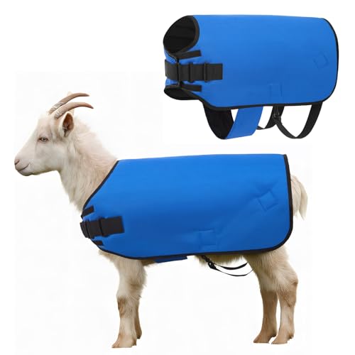 Shinylin Weatherproof Goat Blanket for Winter Sheep and Calf Blanket Soft Fleece Lining Goat Coat for Show Goats Pets & Livestock Adjustable Belly Straps for Secure Fit(Navy Blue Size XL)
