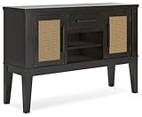 Signature Design by Ashley Galliden Urban 2-Door Dining Server with Reversible Wine Rack Shelf, Adjustable Shelves and Felt-Lined Drawer, Black & Light Brown