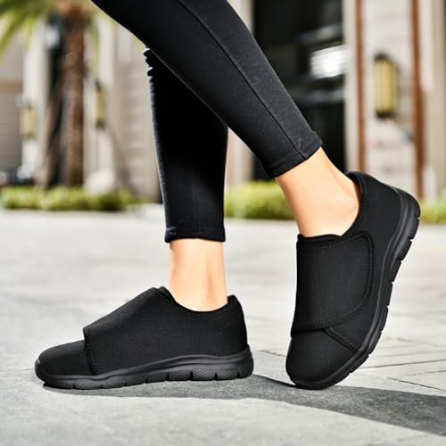 Eagsouni Hausschuhe Damen Leichte Weit Klettverschuß Walkingschuhe Atmungsaktive Slip On Pantoffeln Outdoor Bequeme Diabetiker Gesundheitsschuhe