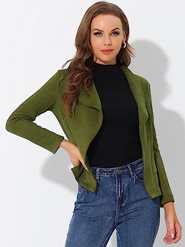 Allegra K Women's Faux Suede Jacket Open Front Lapel Draped Outwear Cardigan Large Army Green #TOP4