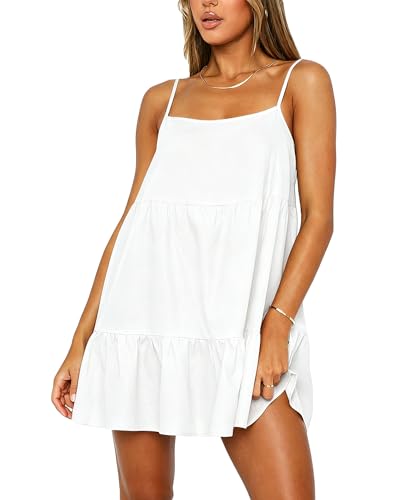 Coloquin Babydoll Dress for Women Spaghetti Strap Swing Dresses Sleeveless