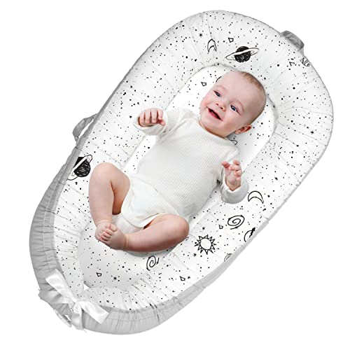 Image of Uaugh Baby Lounger, Soft Breathable Cotton Infant Floor Seat, Perfect for Tummy Time and Travel, Adjustable & Portable Newborn Must Haves (Astronaut)