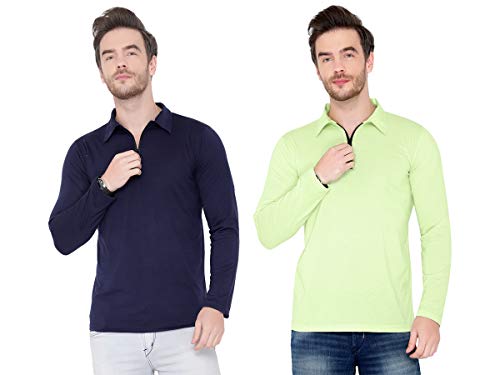 Image of Men's Cotton Blend Full Sleeve Zip Neck Polo T-Shirt (Pack of 1)