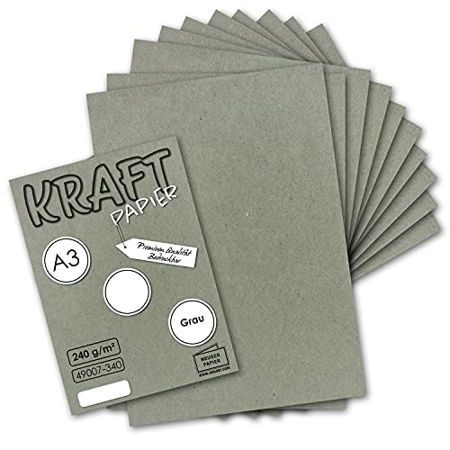 Gustav Neuser Vintage Kraft Paper DIN A3 29.7 x 42 cm 240 g/m² Natural Recycled Card 100% Eco Friendly Grey (Pack of 25)