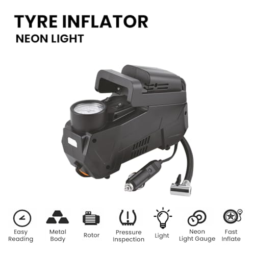 Image of MEGAAUDIO MATI08 Digital Tyre Inflator | 12V, 10A, 120W Power, 100 PSI High Pressure Output | Vertical Air Compressor with Emergency LED Light, Fast Inflation Pump for Cars, Bikes, Balloons