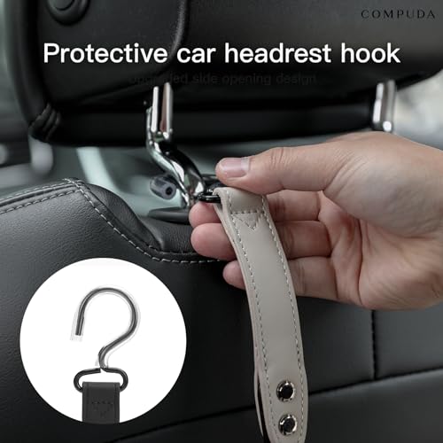 Image of Car Headrest Hook 2 Pack Car Hook Holder Leather Headrest Hooks for Purses and Bags,SUS304 Car Hook (Grey)