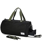 BE Smart Gym Sports Duffle Bag, Waterproof Gym Bags with Shoe Compartment, Lightweight Large Option for Overnight Workout Weekender Trip (Black-Olive Green, Without Dry & Wet Pocket)