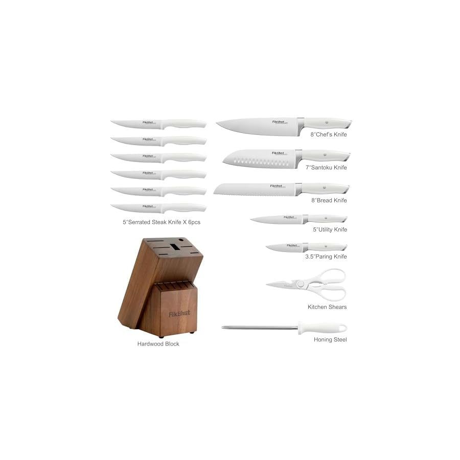 Knife Set 14-Piece Professional Chef Knives with Block and Sharpener, Elegant White Stainless Steel for Small Apartments, Modern Kitchens and Rental Homes, Dishwasher-Safe, Gift for Chefs