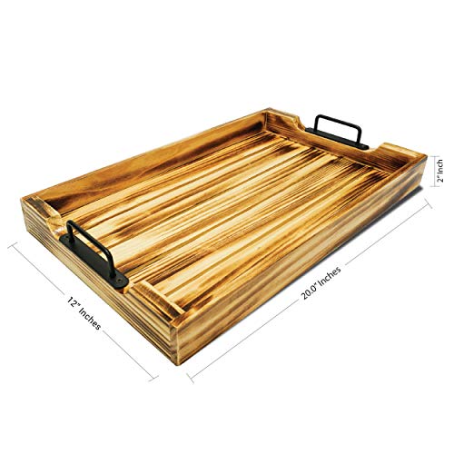 image for NOQRA Rustic Ottoman Tray Light Torched Wooden Serving Trays 20 Inch w
