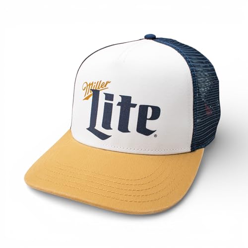 AMERICAN NEEDLE Miller Lite Beer Sinclair Adjustable Snapback Trucker Baseball Hat Navy/White/Gold