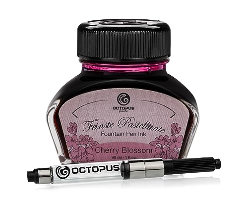 Octopus Fluids Cherry Blossom - Tinta para pluma estilográfica en colores pastel que incluye convertidor, Tinta para escribir en tintero, Rosa 30 ml