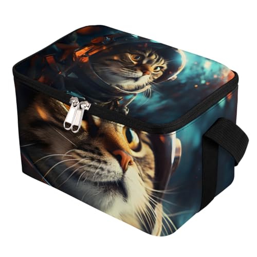 GzLeyigou Lunch Bags for Women Men 9 Cans,Astronaut Cat Hot & Cold Food Delivery Bag Insulated Grocery Bag Insulated Lunch Box Kitten Cooler Bag for Office Work Picnic Beach