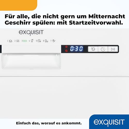 Exquisit Geschirrspüler GSP9309-030E weiss | Geschirrspüler 45 cm unterbaufähig und freistehend | 9 Maßgedecke | LED | Spülmaschine 45 cm freistehend