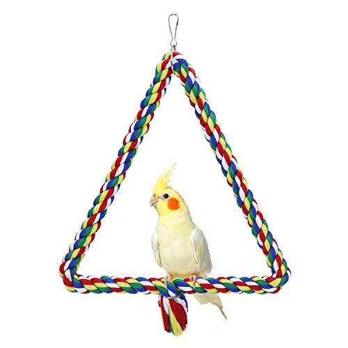 Image of Bird Triangle Rope Swing Colorful Perch Chewing Toy for Parrots Budgie Parakeet Cockatiel Cockatoo (M)