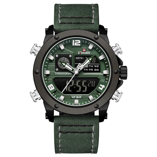Image of NAVIFORCE NF9236 Japanese Movement Military Style Leather Strap Analog-Digital Watch