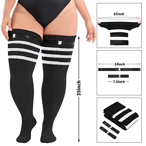 Plus Size Womens Thigh High Socks For Thick Thigh Extra Long Over The Knee Stockings Leg Warmers Boot Socks Black White One Size #TOP2