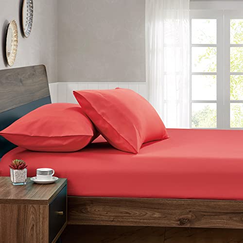 Freshculture Twin Fitted Sheets, Bulk Pack Of 6, Deep Pocket, Soft Microfiber Bottom Sheets For Home, Salons, Hotels, Twin Size Fitted Sheets Only (Coral Red) #TOP5