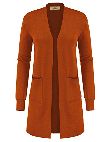 Women s Cardigan Open Front Knit Sweaters with Pockets Plus Size(3XL,Rust)