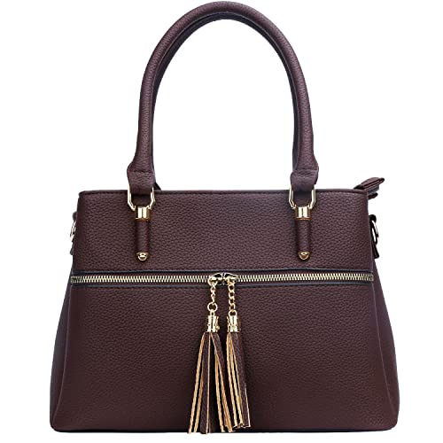 Image of KKXIU Women Purses and Handbags, PU Leather Top Handle Satchel Bag | Removable Long Strap, 3 Zippered Compartments, Crossbody Purse for Ladies, ,Tassel Pendant