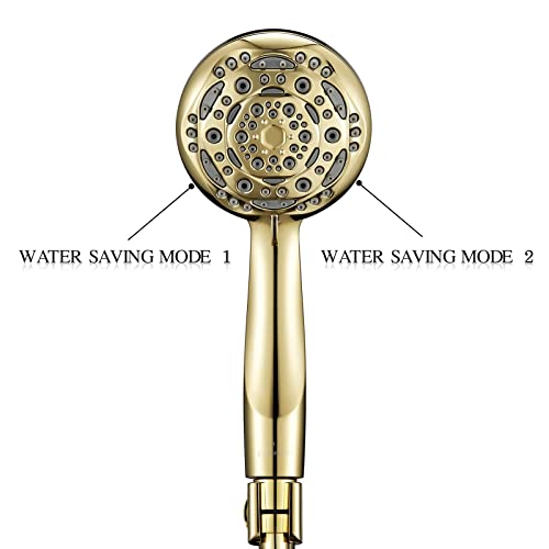 Couradric Handheld Shower Head, 7-Function High Pressure Shower Head With Brass Swivel Ball Bracket And Extra Long Stainless Steel Hose, Polished Brass, 4" #TOP1