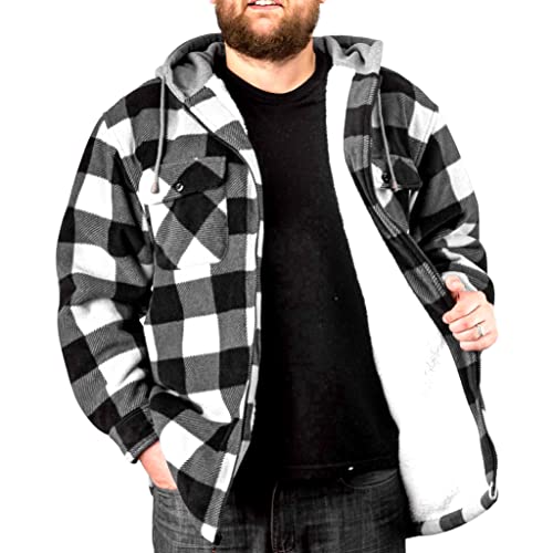 Image of TrailCrest Men's Warm Sherpa Lined Hoodie Fleece Shirt Jacket, Classic Zip Up Buffalo Plaid (Regular and Big & Tall Sizes)
