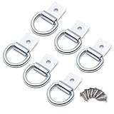SBYLTEK 6 Pcs Silver Color D-Rings Tie Down Anchors with Screws, 1/4' Heavy Duty Steel Galvanized Hooks for Warehouse, Garage, Workshop, Truck Trailer Bed, Pickup, Cargo Mount, Zinc-Coated D Ring