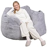 WLIVE Giant Bean Bag Chair, Bean Bag Sofa with Armrests for Adults, Bean Bag Couch with High-Density Memory Foam for Livingroom, Bedroom, Grey