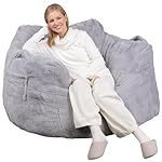 WLIVE 43'' Giant Bean Bag Chair, Bean Bag Sofa with Armrests for Adults, Bean Bag Couch with High-Density Memory Foam for Livingroom, Bedroom, Grey