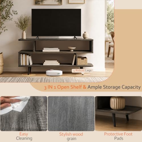 Lightdot TV Stand for TVs up to 45'', Modern Entertainment Center with 3 Open Storage Large Capacity for Collection,Media Console Table for Living Room/Entrance/Sofa Cabinet,Easy Assembly-Grey Oak by Lightdot - Used condition - Image 3