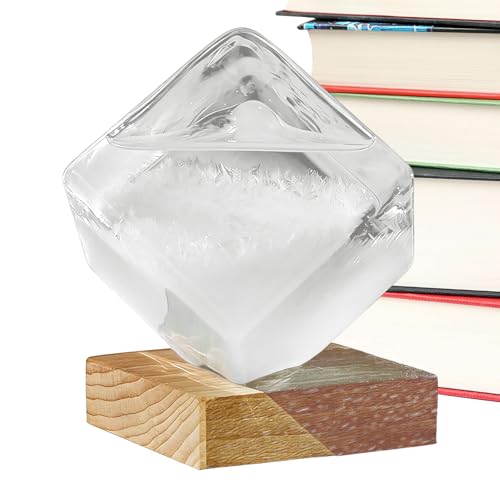 Dispositivo de previsión meteorológica Storm Glass - Predictor meteorológico decorativo en forma de cubo, predictor de tormentas con un zócalo | Para la decoración en el escritorio, en el dormitorio o