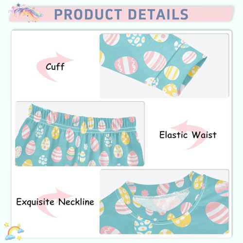 ALAZA Colorful Easter Egg Flower Blue Pajamas Long Sleeve Sleepwear 2-Piece Pajama Set4