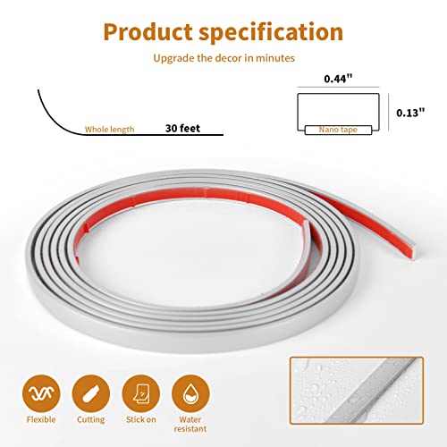 Moldura flexible plateada Wowstar de 30 pies autoadhesiva para pared y azulejos 6
