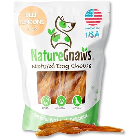Nature Gnaws USA Beef Tendons for Dogs (8oz) - Mixed Thickness - Long Lasting for Aggressive Chewers - Premium Natural Beef Dog Chew Treats - Rawhide Free Cover