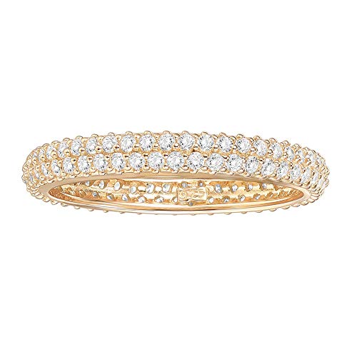 PAVOI 14K Gold Plated Sterling Silver Cubic Zirconia Double Row Eternity Band Yellow Gold for Women Size 7