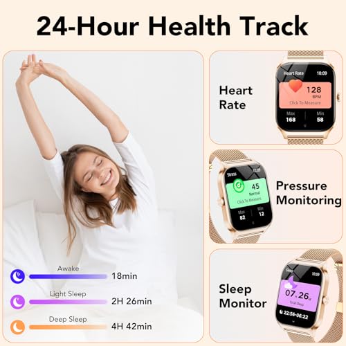 Image of CASCHO Smart Watches for Women (Android /iOS), 1.85 inch HD Smart Watch with Calls /Messages /AI Voice Control, Sleep /Heart Rate Monitor,120+ Sports Modes Fitness Tracker Watch, Rose Gold with 2 Bands