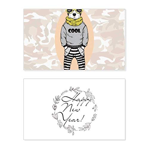 Tarjeta de Año Nuevo con ilustración de perro en acuarela para mensajes de bendición