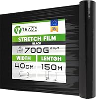 V1 Trade Stretchfolie Schwarz - Folie für Möbel - Hand Umzugfolie 150m x 40 cm - Stretchfolienrolle Schwarzfolie 23my - Verpackungsfolie auf Rolle - Wickelfolie - Umzugsfolie Dehnung 250%