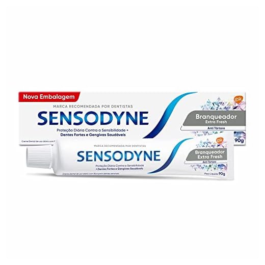 Sensodyne Creme Dental Branqueador para Dentes Sensíveis Extra Fresh, Anti Tártaro, Proteção Diária, 90g