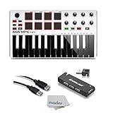 Akai Professional MPK MINI MK2 MKII | 25-Key Ultra-Portable USB MIDI Drum Pad & Keyboard Controller (White)+ 4-Port USB 2.0 Hub + High Speed USB Extension Cable + Clean Cloth
