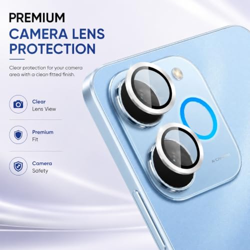 Image of FIRST MART Silver Camera Ring Guard Protector for Realme P4 Lite | Tempered Glass with Metal Alloy Rings, HD Clear, Scratch Resistant, Case-Friendly | Pack of 1