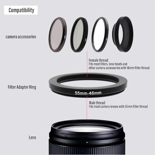 Adaptador de anillo reductor 55-49 mm, rosca macho de 55 mm para lente y rosca hembra de 49 mm para filtro, anillo adaptador para filtro reductor para instalar filtros ND, CPL y UV de 49 mm en lentes de 55 mm miniatura 4
