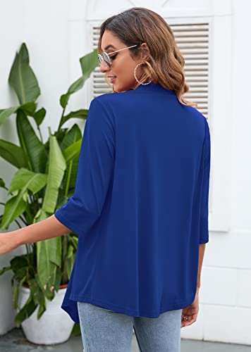 Heymoments Cardigan for Women Klein Blue Large Draped Open-Front 3/4 Sleeve Lightweight Casual Soft Drape Summer Fall Kimonos Cardigans — view 5