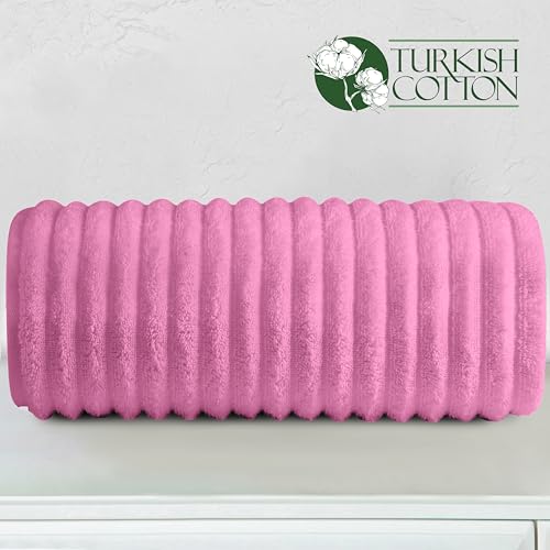 Image of Elegant Comfort 100% Turkish Cotton Corduroy Ribbed Luxury Jumbo Bath Towel Ultra Soft - 35 x 70 Inch - Luxury Spa Premium Hotel Quality Highly Absorbent and Quick Dry Large Bath Towel, Light Pink