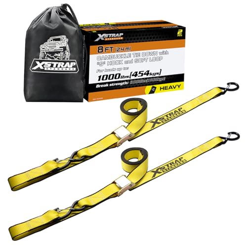 Image of XSTRAP STANDARD 2-PK Motorcycle Straps Cambuckle Tie Down 1.5 inch X8FT, Yellow