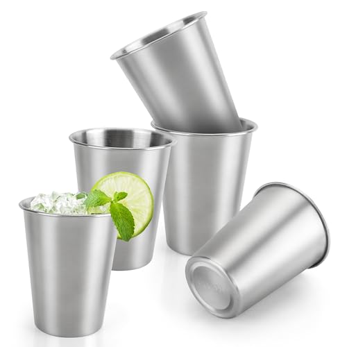 YKUKIZEE 5 PCS 500 ml Stainless Steel Cups - Reusable Tumbler, 17 oz Shatterproof Silver Metal Drinkware for Parties, Camping, Travel & Hiking